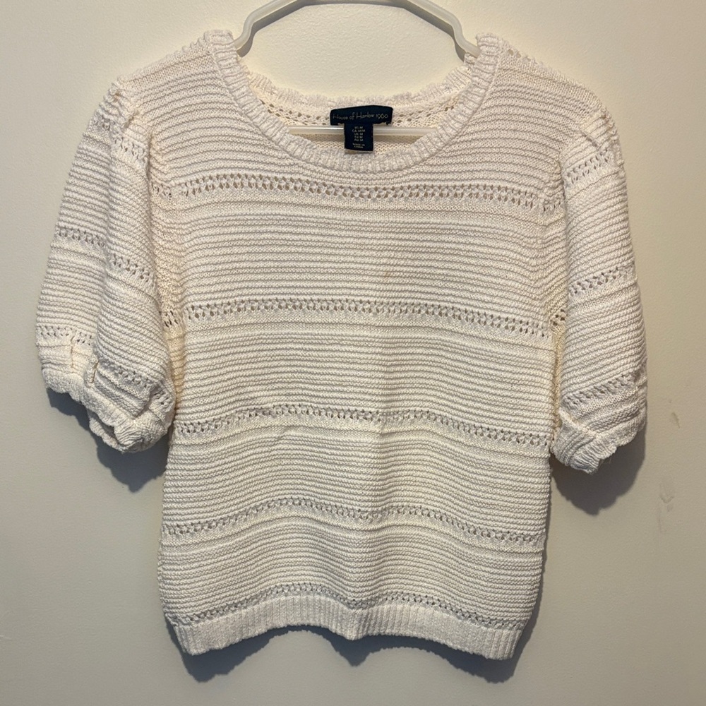 Cottagecore Short Puffer Sleeve Knit Sweater Tee Coastal Grandmother Fairycore